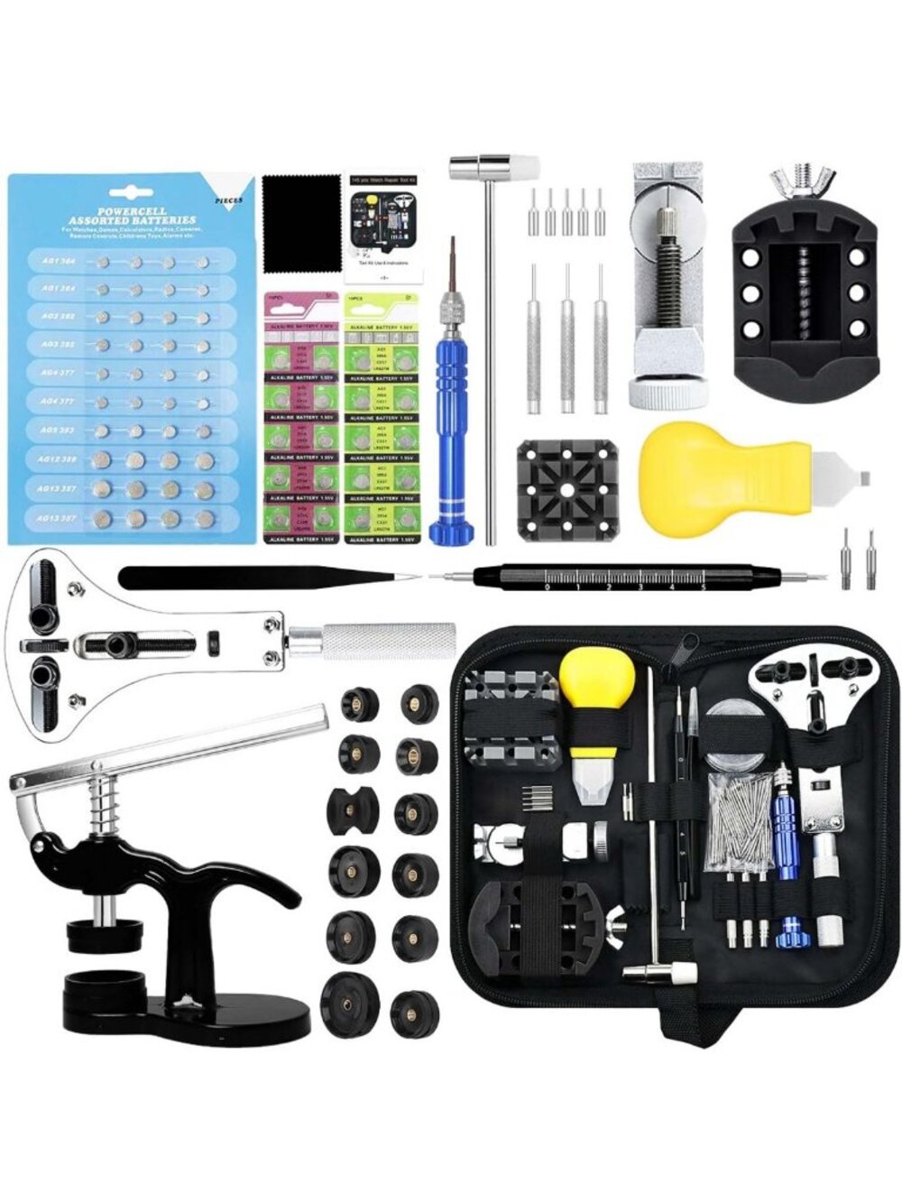 Professional Watch Repair Kit with 60pcs Battery, Link Removal & Case Opener